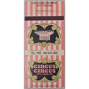 Vintage Circus Circus Las Vegas NV Matchbook Cover Hotel Casino Spa Pink Stripes